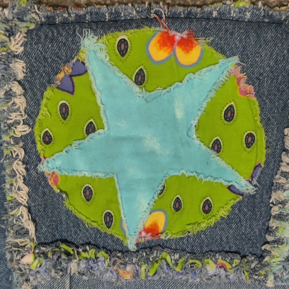 Handmade Colorful Patchwork Denim Quilt - Picture 10 of 15